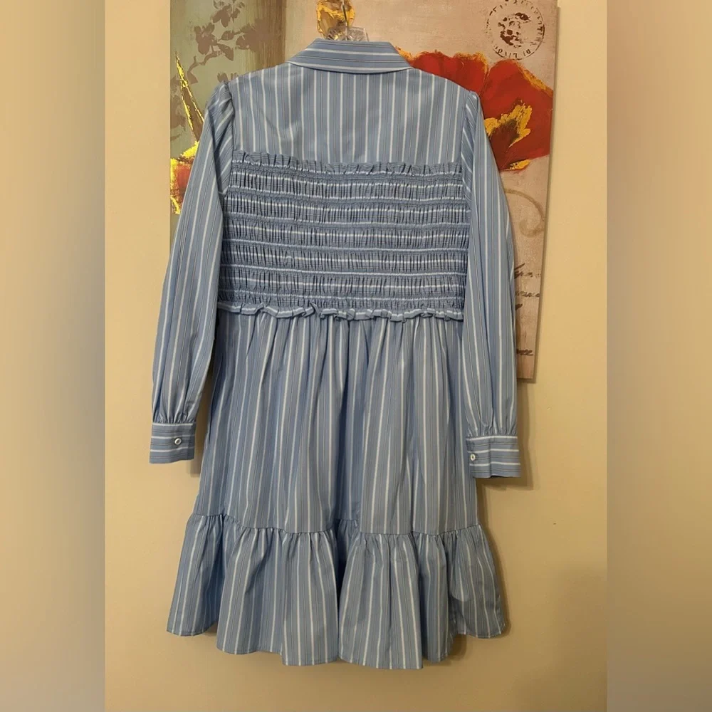 Eliza J Light Blue Striped Long Sleeve Dress Size 6 NWT - Picture 4 of 9